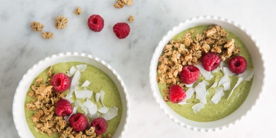 Spinach kale and mango smoothie bowl